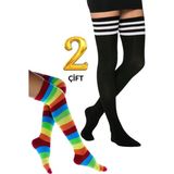 Kral Socks Kadın Dizüstü Çorap (2 Çift) Günlük Düz Çizgili Pamuklu Diz Üstü Siyah Çorap Yeni Trend - 36 - 40 - Beyaz - Siyah