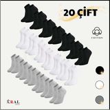 Kral Socks Kadın - Erkek (20 Çift ) Düz Desen Ekonomik Bilek Boy Patik Çorap - Asorti - 40 - 44