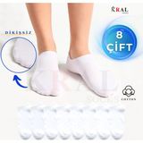 Kral Socks Kadın - Erkek 8 Çift Cotton Dikişsiz Soft Görünmez Penye Patik Bilek Çorap - Beyaz - 40 - 44