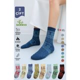 Kral Socks Kadın Havlu 2 Çift Kışlık Yün Çorap (Bambu + Yün) Sonbahar Serisi