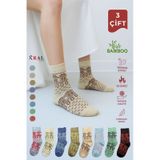 Kral Socks Kadın Havlu 3 Çift Kışlık Yün Çorap Bambu + Yün Sonbahar Serisi Çok Renkli