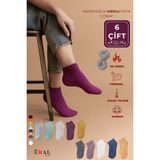 Kral Socks Kadın Patik Çizgili Kabartma Ters Havlu Penye 6 Çift Karışık Renk Kısa Çorap