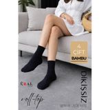 Kral Socks Kadın Roll-top Lastiksiz Dikişsiz Bambu Soket Çorap 4 Çift Siyah Siyah