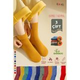 Kral Socks Termal Özellikli Bambu 2x Korumalı 3 Çift Kadın Soft Renkli Kışlık Havlu Soket Çorap ASORTİ