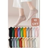 Kral Socks Yazlık Pamuklu Penye Kadın Patik Çorap 10 Çift Çok Renkli