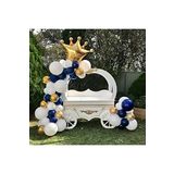 Kral Taç Lı Folyo Balon Pastel Gece Mavisi Beyaz Gold Konfetili Şeffaf Balon Seti
