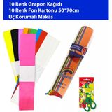 Krapon Kağıdı 10'lu + Fon Kartonu 50*70CM + Uç Korumalı Makas Seti