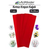 Krapon Kağıdı Kırmızı Renk 5 Adet 50X200 Cm Grapon Kağıdı 5'Li Okul Proje Sınıf Anaokulu Kreş Süsleme