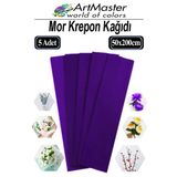 Krapon Kağıdı Mor Renk 5 Adet 50X200 Cm Grapon Kağıdı 5'Li Okul Proje Sınıf Anaokulu Kreş Süsleme