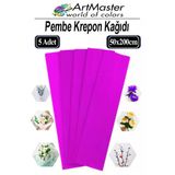 Krapon Kağıdı Pembe Renk 5 Adet 50X200 Cm Grapon Kağıdı 5'Li Okul Proje Sınıf Anaokulu Kreş Süsleme