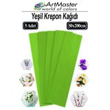 Krapon Kağıdı Yeşil Renk 5 Adet 50X200 Cm Grapon Kağıdı 5'Li Okul Proje Sınıf Anaokulu Kreş Süsleme