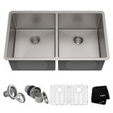 Kraus KHU102-33 çift ankastre evye, aynı büyüklükte paslanmaz çelik lavabolu (83,82 cm, 1,29 mm)