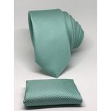 Kravat Gezegeni Su Yeşili Slim Fit Oxford Kuş Gözü Desen Mendilli Kravat