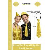 #Kravat Göz Alıcı Sahne Kostüm Aksesuarı Hazır Altın Renk Pul Payetli Işıltılı Parti Kravatı 33 cm