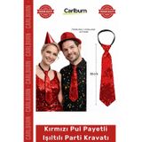 #Kravat Göz Alıcı Sahne Kostüm Aksesuarı Hazır Kırmızı Renk Pul Payetli Işıltılı Parti Kravatı 33 cm
