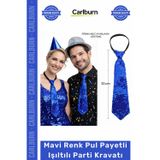 #Kravat Göz Alıcı Sahne Kostüm Aksesuarı Hazır Mavi Renk Pul Payetli Işıltılı Parti Kravatı 33 cm