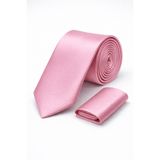 kravatçı Toz Pembe Saten Kravat & Mendil Seti