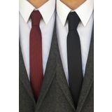 Kravatistan 5,5 cm Bordo Ve Siyah ince/slim Kravat Mendil Seti