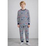 Krazber Erkek Çocuk Pijama Takımı %100 Pamuk – Arabalı & Iş Makinesi Desenli, Uzun Kollu, Çizgili (3-12 Yaş) - 00-Beyaz - 3 - 4 Yaş