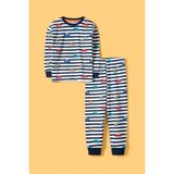 Krazber Erkek Çocuk Pijama Takımı %100 Pamuk – Arabalı & Iş Makinesi Desenli, Uzun Kollu, Çizgili (3-12 Yaş) - 00-Beyaz - 5 - 6 Yaş