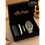 KRC PALU,Clup Polo Cluppolo On Green Gold Kaplama Premium Erkek Kol Saat,Su yolu Bileklik,İtalyan Bileklik,Çakmak Özel Kutulu PREMIUM Hediye Seti - Altın - Gümüş - Yeşil