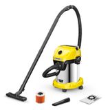 Kärcher WD 3-18 akülü ıslak/kuru elektrikli süpürge, filtre, derz ve ıslak/kuru başlığı dahil, 225 Watt, plastik hazne: 17 l, hortumu: 2 m, pilsiz, şarj cihazı yok, sarı