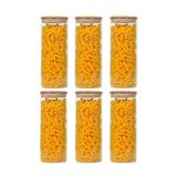 KRD Home 6'lı Set 1300 ml Bambu Kapaklı Kavanoz Baharatlık Vakumlu Borosilikat Cam Krdln
