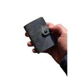 Kredi Kartlık Hakiki Deri İçi Şeffaf 10 Bölmeli Mini Kartlık Kartvizitlik 9 x 7 cm (Gri)