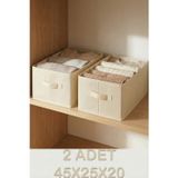 Krem 2Li Tela Dolap İçi Düzenleyici Kutu Organizer 45X25X20 Cm Kazak Havlu Saklama Hurcu