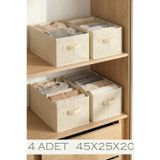 Krem 4Lü Tela Dolap İçi Düzenleyici Kutu Organizer 45X25X20 Cm Kazak Havlu Saklama Hurcu