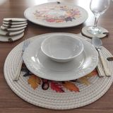Krem 6 Kişilik 12 Parça Amerikan Servis, Hasır Supla Takımı, Tabak ve Bardak Altlığı Seti, Yılbaşı - 36 x 36 cm - Açık Krem