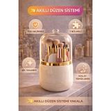 Krem 7 Bölmeli Toz Geçirmez Kapaklı Makyaj Organizer Kozmetik Düzenleyici Fırçalık Kutusu AKY-AK869KRM
