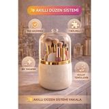 Krem 7 Bölmeli Toz Geçirmez Kapaklı Makyaj Organizer Kozmetik Düzenleyici Fırçalık Kutusu