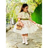 Krem Bahar Vintage Kız Bebek Elbise,Doğum günü elbise,fotoğraf çekim elbise,0-12 Yaş Uygun - 7 Yaş