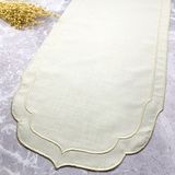 Krem Bej Renkli Bej Çift Sargı Nakışlı 40 x 140 cm Keten Efektli Runner - Krem - Bej - 40 x 140 cm