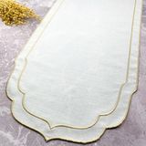 Krem Bej Renkli Çift Sargı Nakışlı 40 x 140 cm Keten Efektli Runner - Krem - Bej - 40 x 140 cm