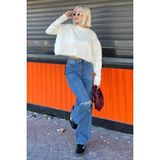 Krem Bisiklet Yaka Crop Kadın Kazak MG2166