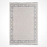 Krem Çerçeve Modern Geometrik Etnik Eskitme Desenli Boho Makinada Yıkanabilir Hafif Hav Toz Vermez Leke Tutmaz Kaymaz Taban Dijital Makine Baskı Halı Oturma Odası Salon Yolluk Koridor Mutfak Halısı