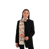 Krem Çiçek Desen Vual İpek Fular