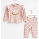 Krem Çizgili Çiçek Desenli Kız Bebek Pijama Takımı-Choose Happy - 130-Krem Rengi - 3 - 6 Ay