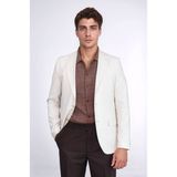 Krem Çizgili Keten Dokulu Gold Renk Metal Düğmeli Slim Fit Erkek Blazer Ceket – Wessi - 6 Drop - 46