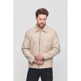 Krem Erkek Basic Suni Deri Yazlık Ceket&Mont