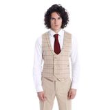 Krem Erkek Yelek Pantolon Takım - Wessi