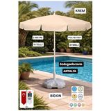 Krem Havuz Bahçe Balon Şemsiyesi, 2 Metre, 10 Telli, Polyester, Bidonlu