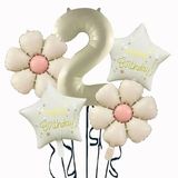 Krem Papatya 2 Yaş Happy Birthday Yıldız Rakam Folyo Balon Set
