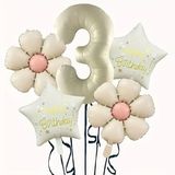 Krem Papatya 3 Yaş Happy Birthday Yıldız Rakam Folyo Balon Set