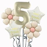 Krem Papatya 5 Yaş Happy Birthday Yıldız Rakam Folyo Balon Set