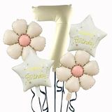 Krem Papatya 7 Yaş Happy Birthday Yıldız Rakam Folyo Balon Set