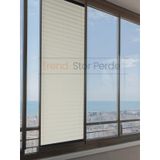 Krem Plise Katlanır Cam Balkon Perdesi - Ofis Perdesi - Salon Perdesi - 015 Krem