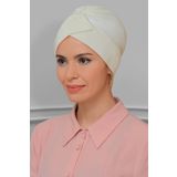 Krem Pratik Hazır Geçmeli Tesettür Bone Fukuro Piliseli Çapraz Büzgülü 1822_40